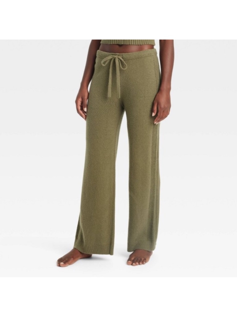 Auden Women’s Olive Green Open-Front Robe Cardigan + Wide-Leg Pant Set Size M/L - Picture 3 of 11
